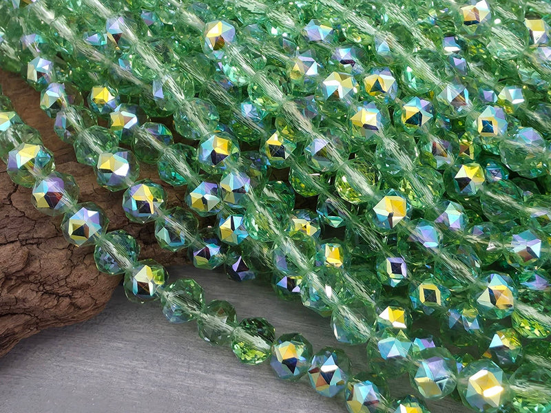 Mystic Peridot - Hexagon Cut Crystals - 8mm - 7" Strand