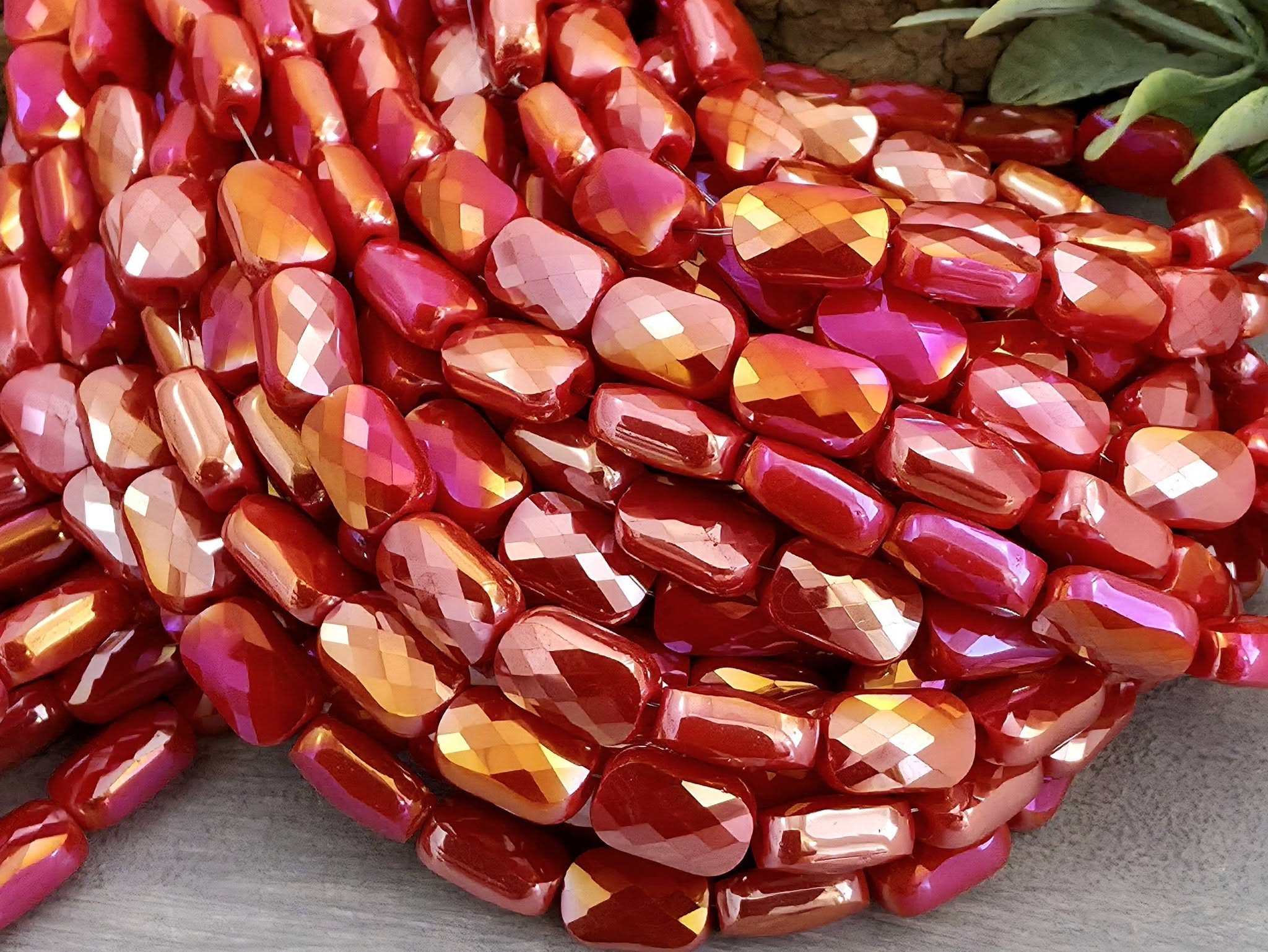 Mystic Coral - Micro Faceted Rectangle Crystals - 8x5mm