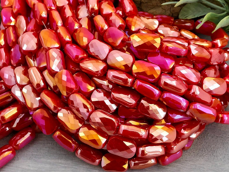 Mystic Coral - Micro Faceted Rectangle Crystals - 8x5mm