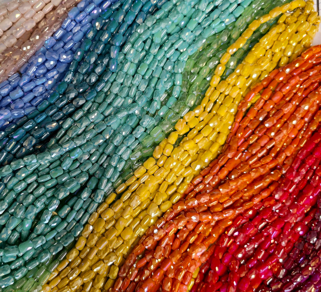 Mystic Apple Green - Micro Faceted Rectangle Crystals - 8x5mm