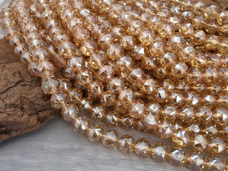 Champagne - Hexagon Cut Crystals - 8mm - 7" Strand