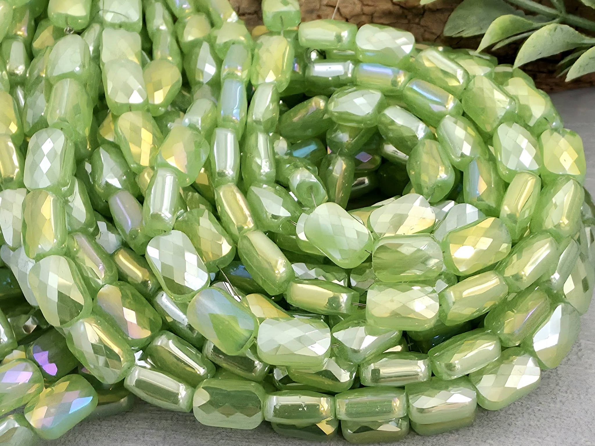 Mystic Apple Green - Micro Faceted Rectangle Crystals - 8x5mm