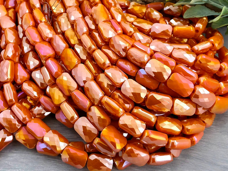 Mystic Papaya - Micro Faceted Rectangle Crystals - 8x5mm