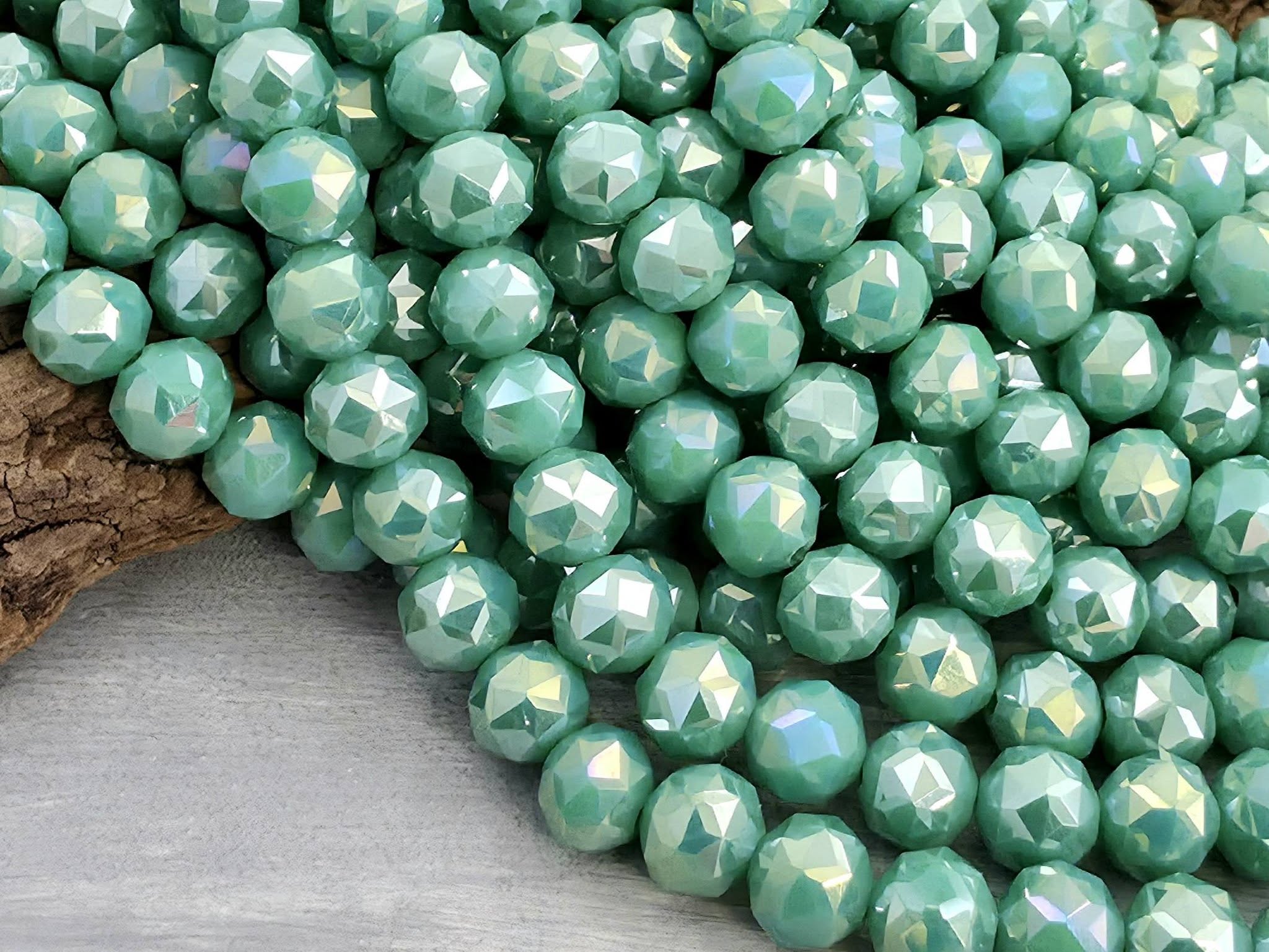 Mystic Teal Green - Hexagon Cut Crystals - 8mm - 7" Strand