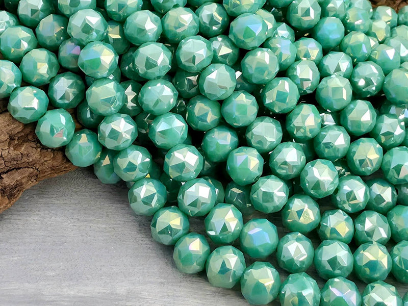 Mystic Teal Green - Hexagon Cut Crystals - 8mm - 7" Strand