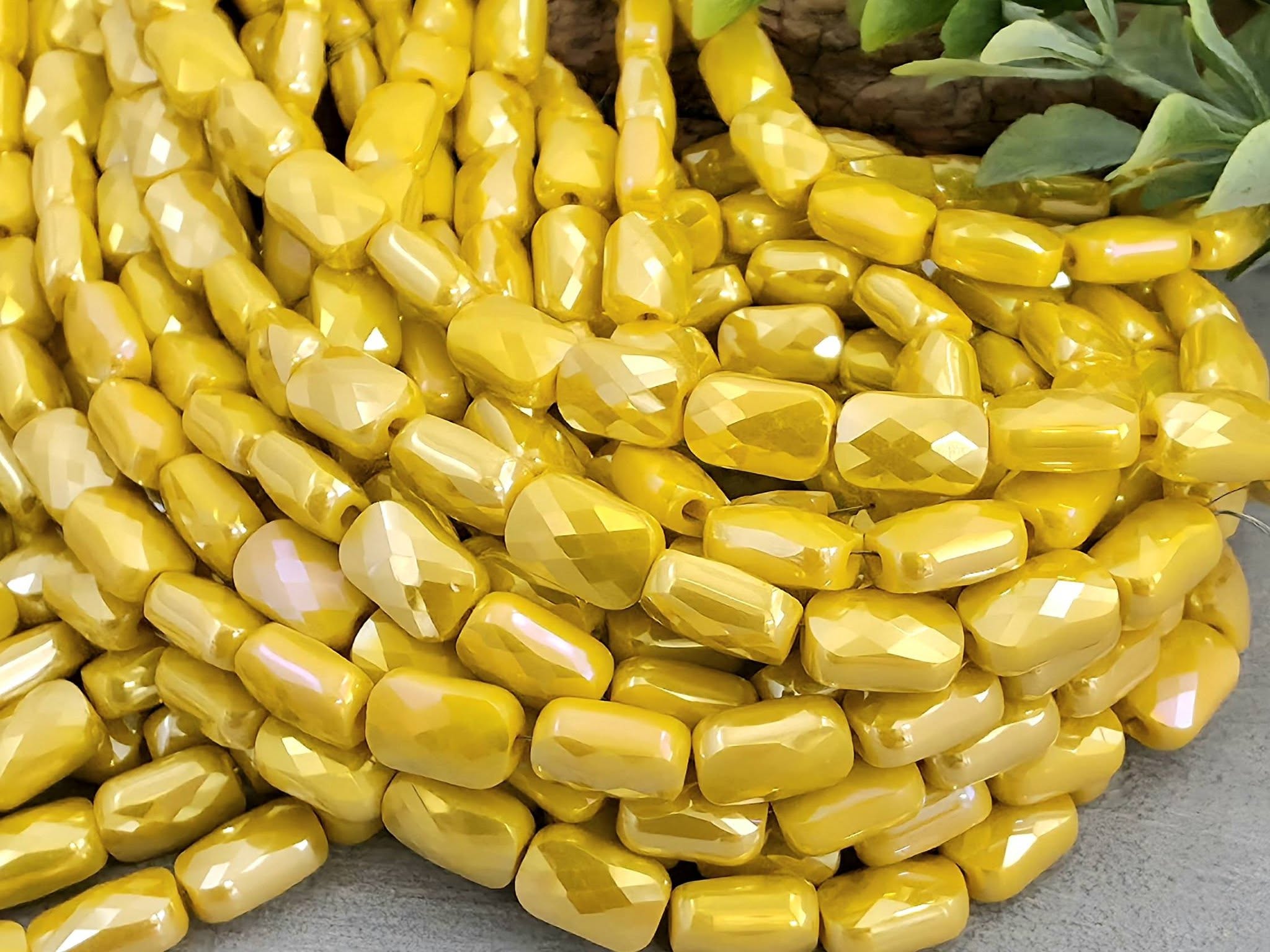 Mystic Tuscany Yellow - Micro Faceted Rectangle Crystals - 8x5mm