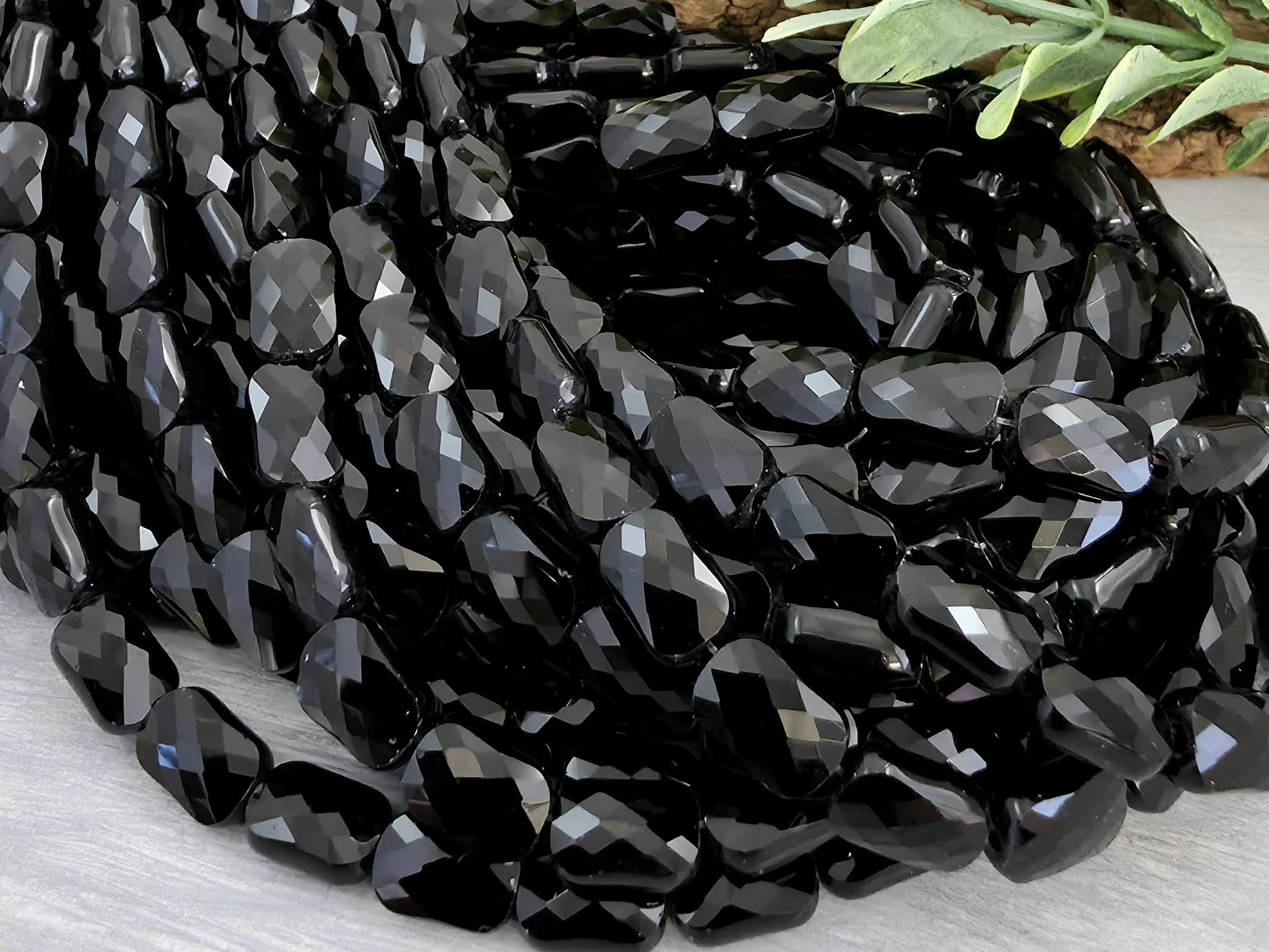 Jet Black - Micro Faceted Rectangle Crystals - 8x5mm