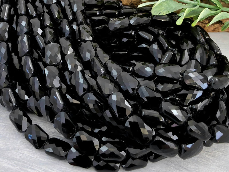 Jet Black - Micro Faceted Rectangle Crystals - 8x5mm