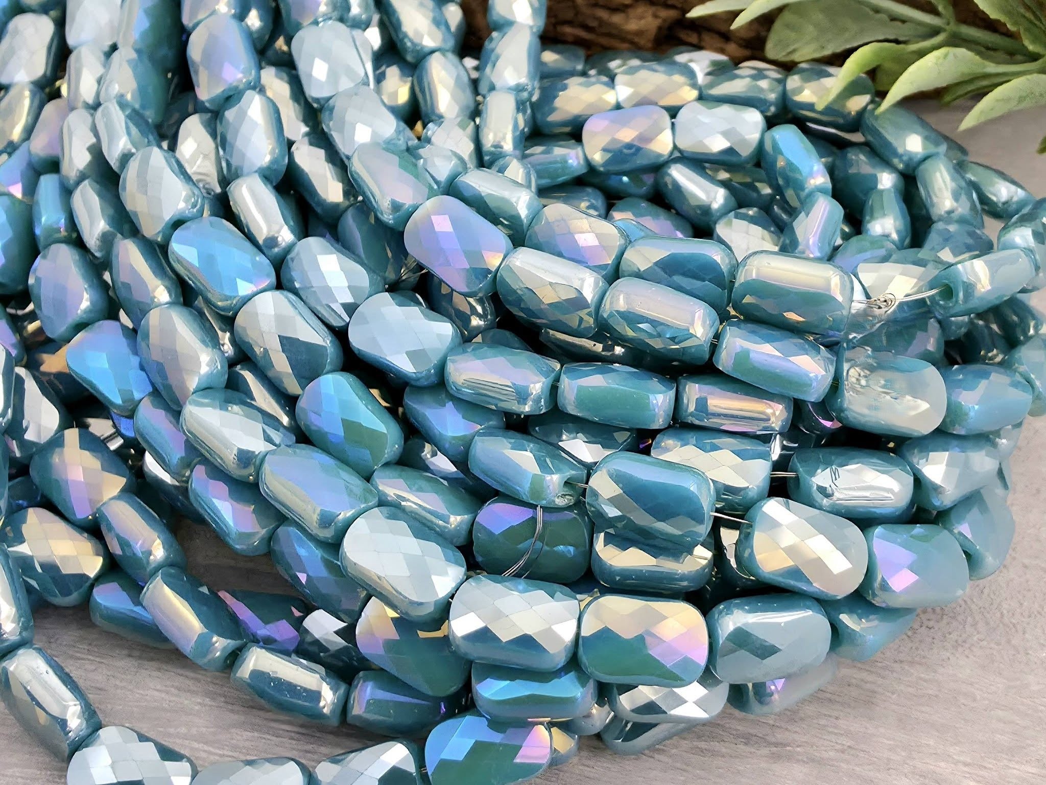 Mystic Teal - Micro Faceted Rectangle Crystals - 8x5mm