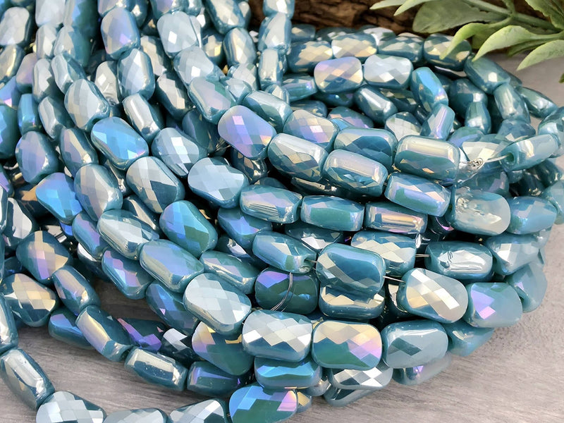 Mystic Teal - Micro Faceted Rectangle Crystals - 8x5mm