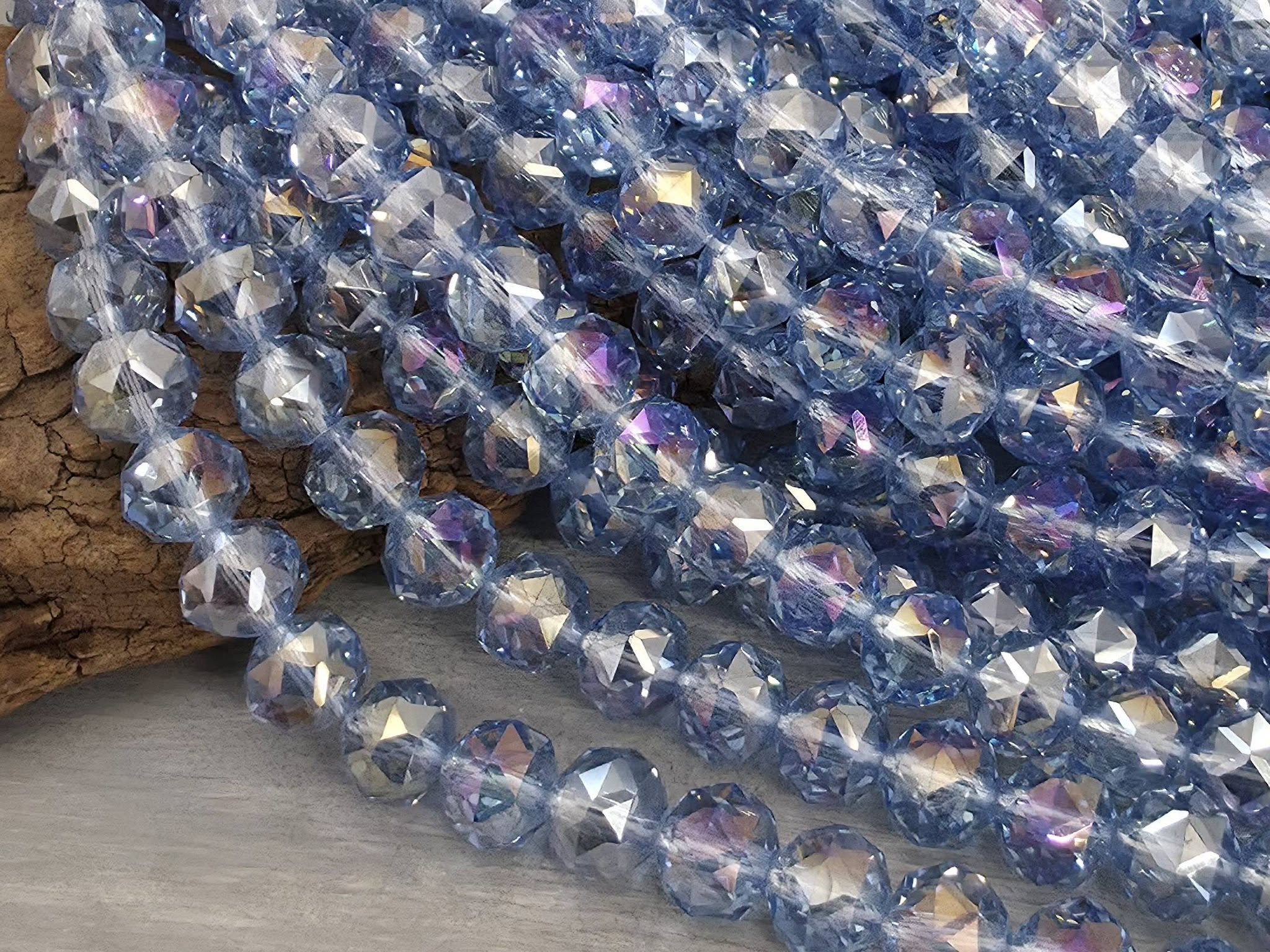 Mystic Lt Sapphire - Hexagon Cut Crystals - 8mm - 7" Strand