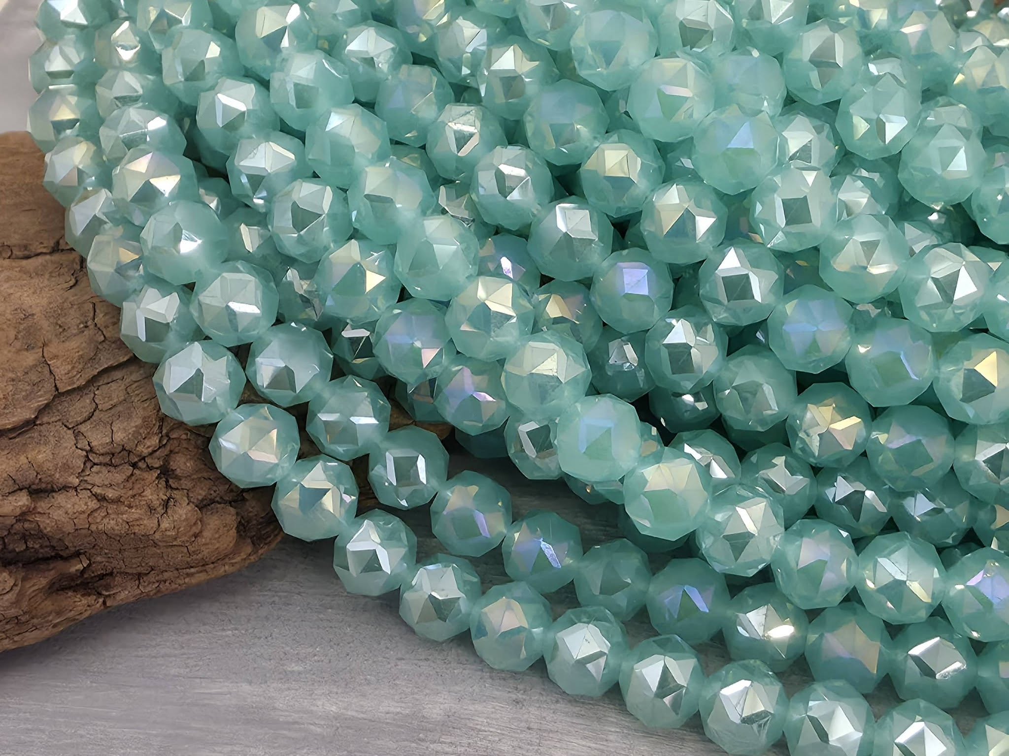 Mystic Seafoam - Hexagon Cut Crystals - 8mm - 7" Strand