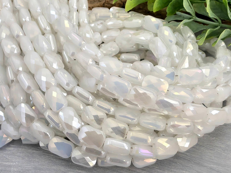 Mystic White - Micro Faceted Rectangle Crystals - 8x5mm