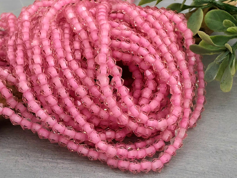 Bubble Gum Pink Lined Crystal Bicone - 4mm - 10" Strand