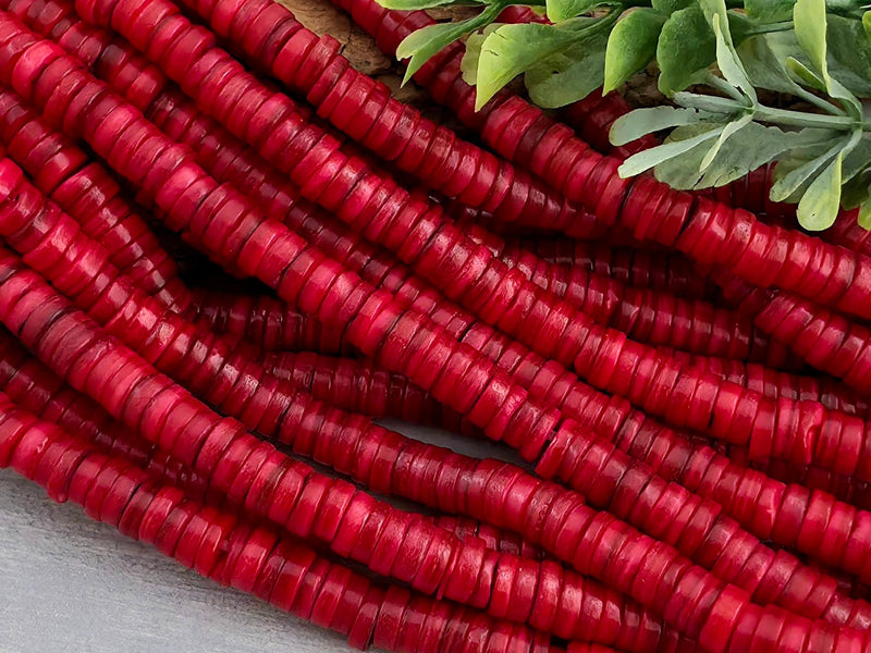 Coral Red - Heishi Shell Disc - 6mm - 10" Strand