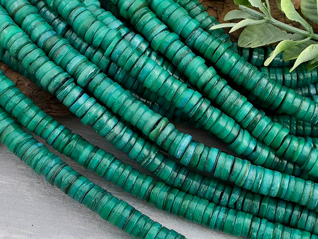 Turquoise Green - Heishi Shell Disc - 6mm - 10" Strand