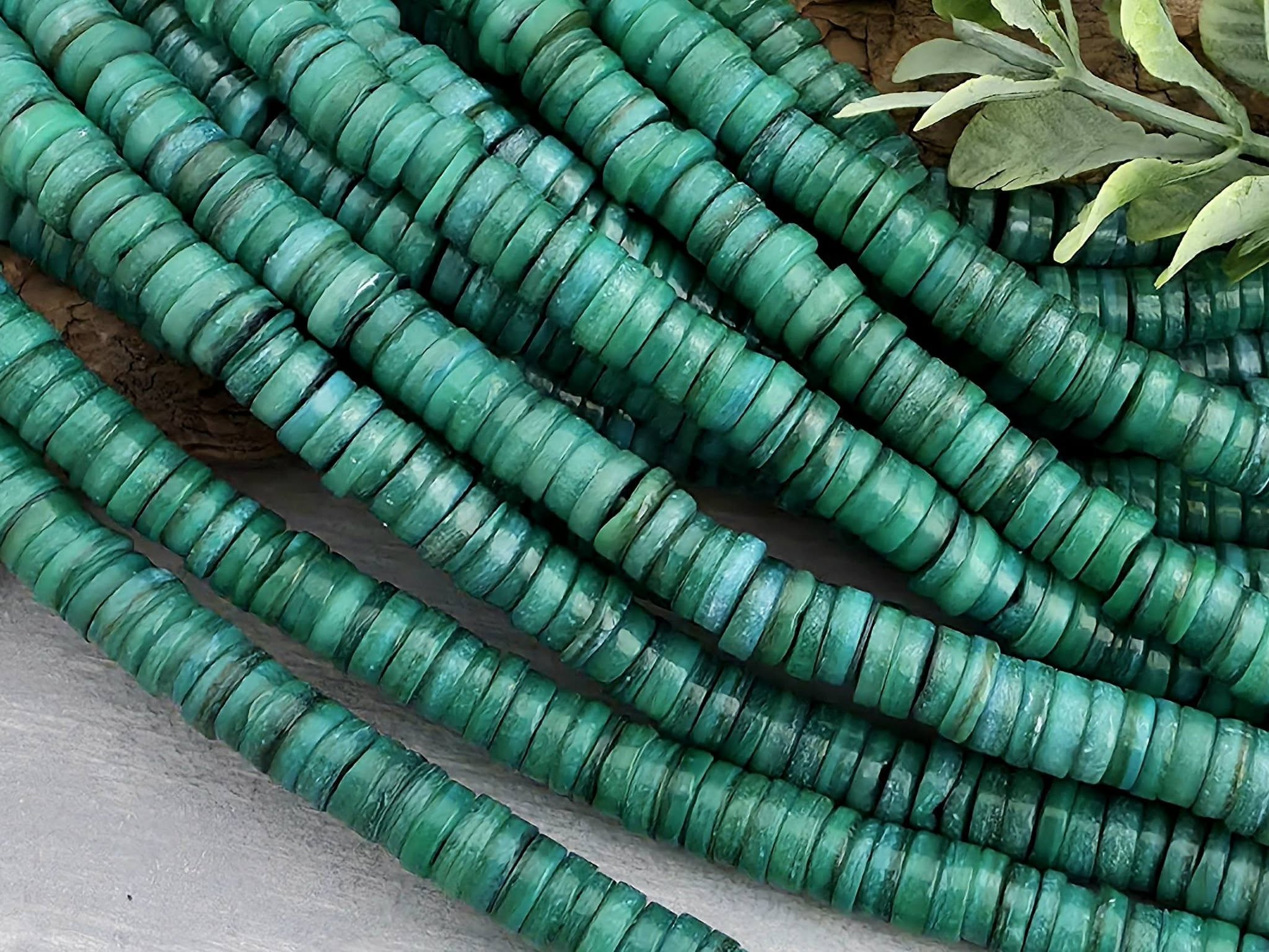 Turquoise Green - Heishi Shell Disc - 6mm - 10" Strand