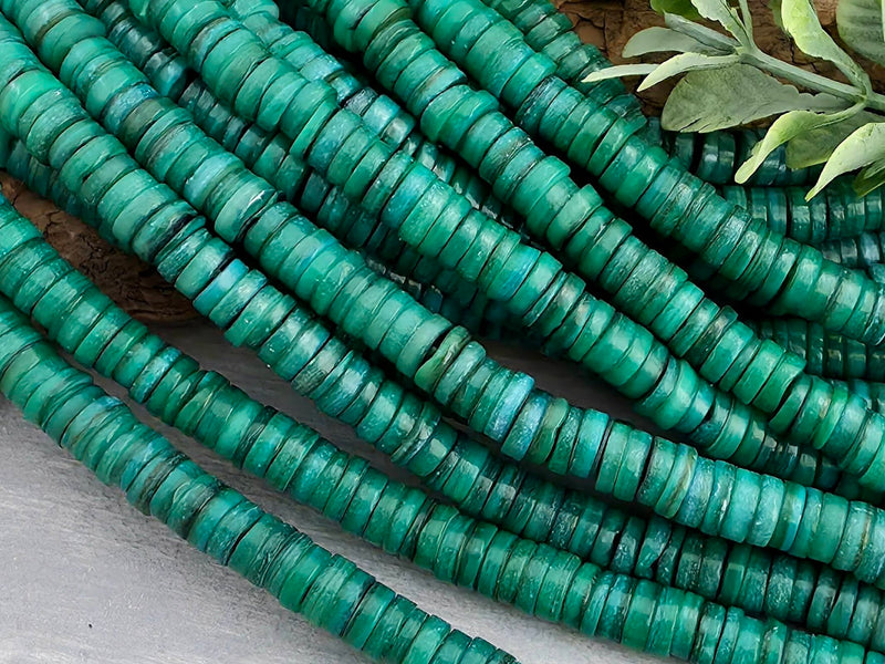 Turquoise Green - Heishi Shell Disc - 6mm - 10" Strand