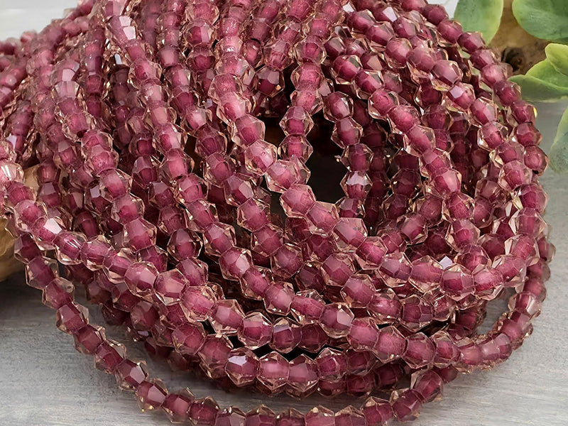 Raspberry Wine Lined Crystal Bicone - 4mm - 10" Strand