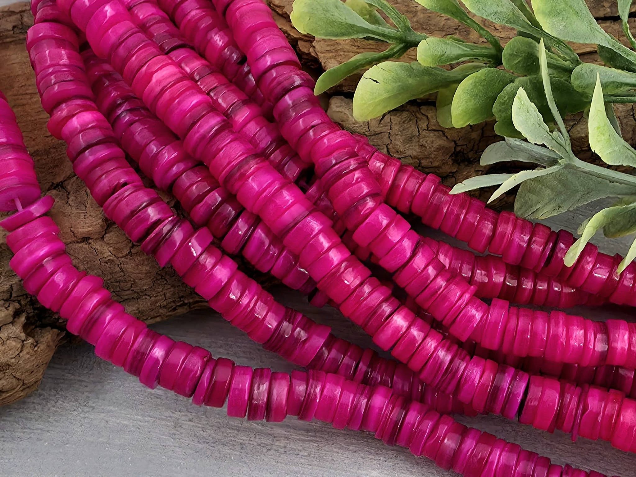 Magenta - Heishi Shell Disc - 6mm - 10" Strand