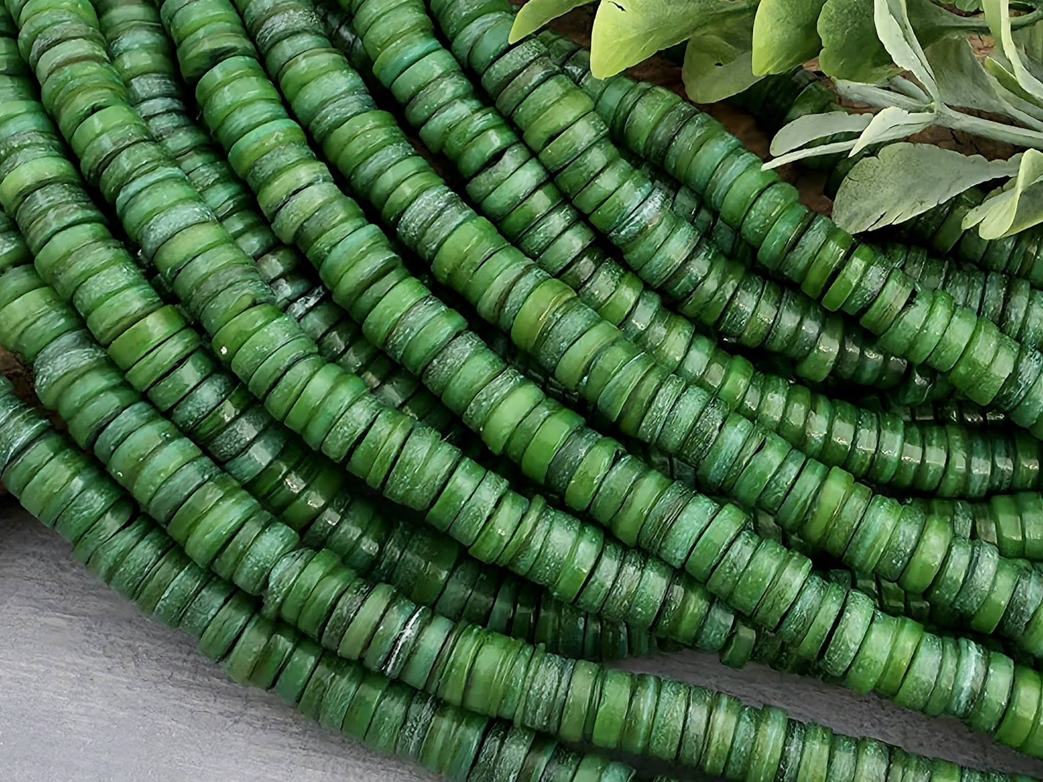 Pine Green - Heishi Shell Disc - 6mm - 10" Strand