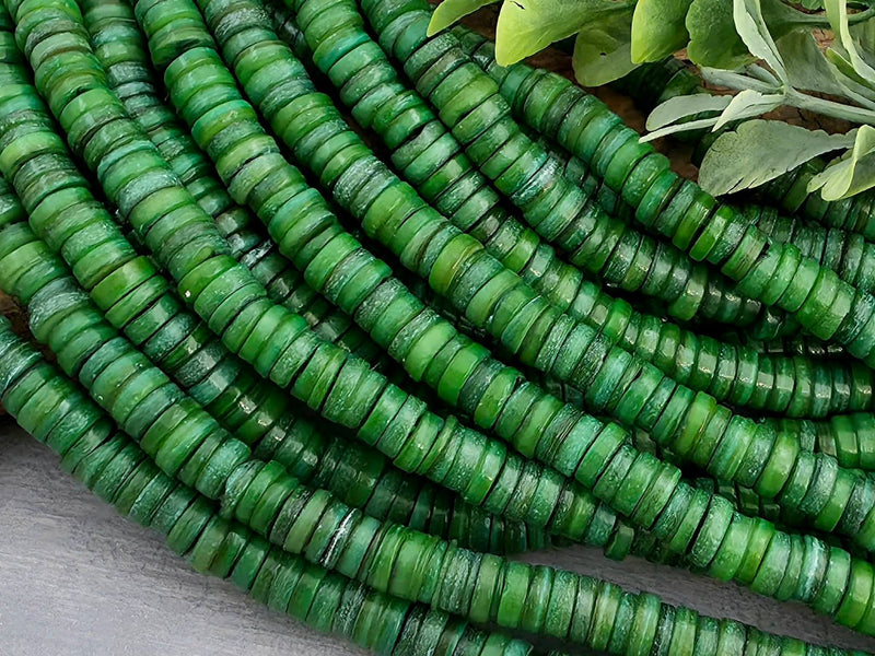 Pine Green - Heishi Shell Disc - 6mm - 10" Strand
