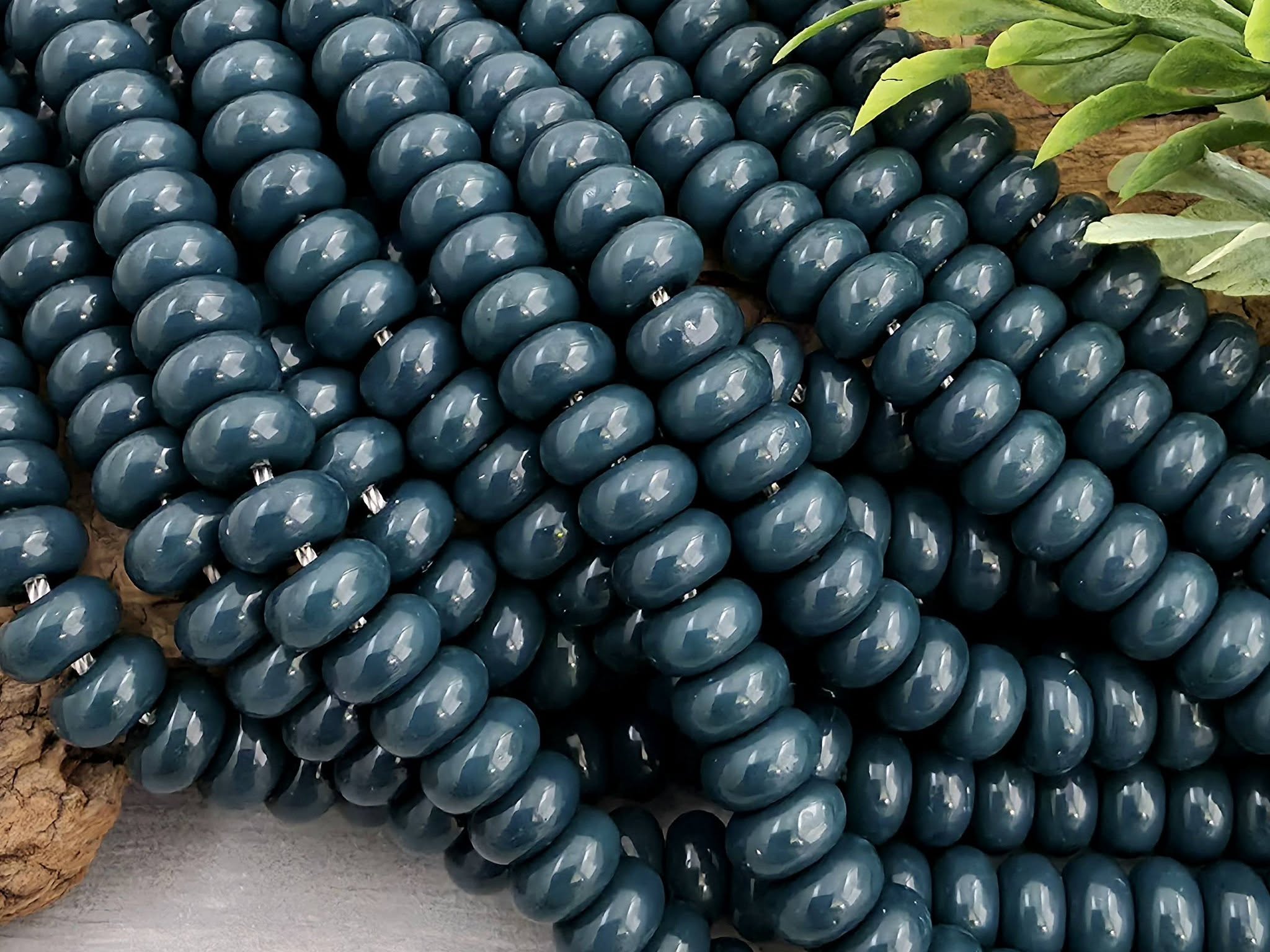 Prussian Blue - Smooth Jade Rondelle - 8x4mm - 8"