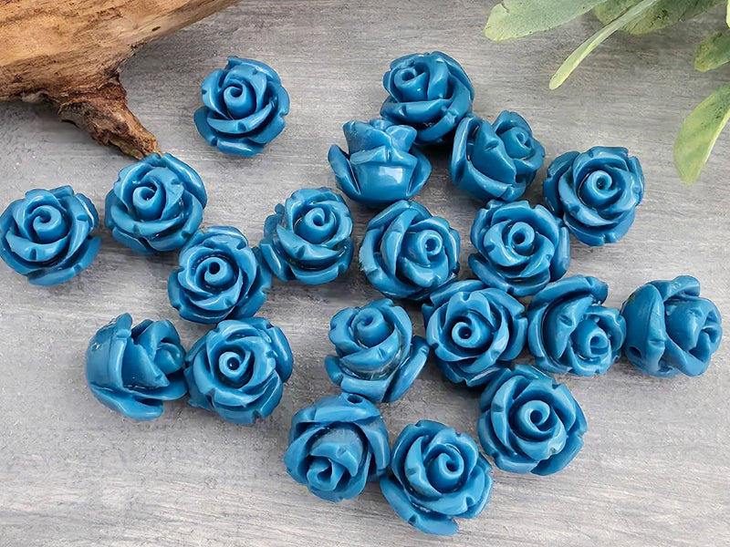 Azure Blue - Carved Rose Flower Beads - 8mm - 10pcs