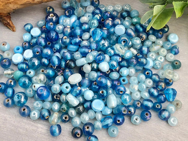 Aqua Blue Luster Glass Bead Mix  - 3-6mm - 30gr.