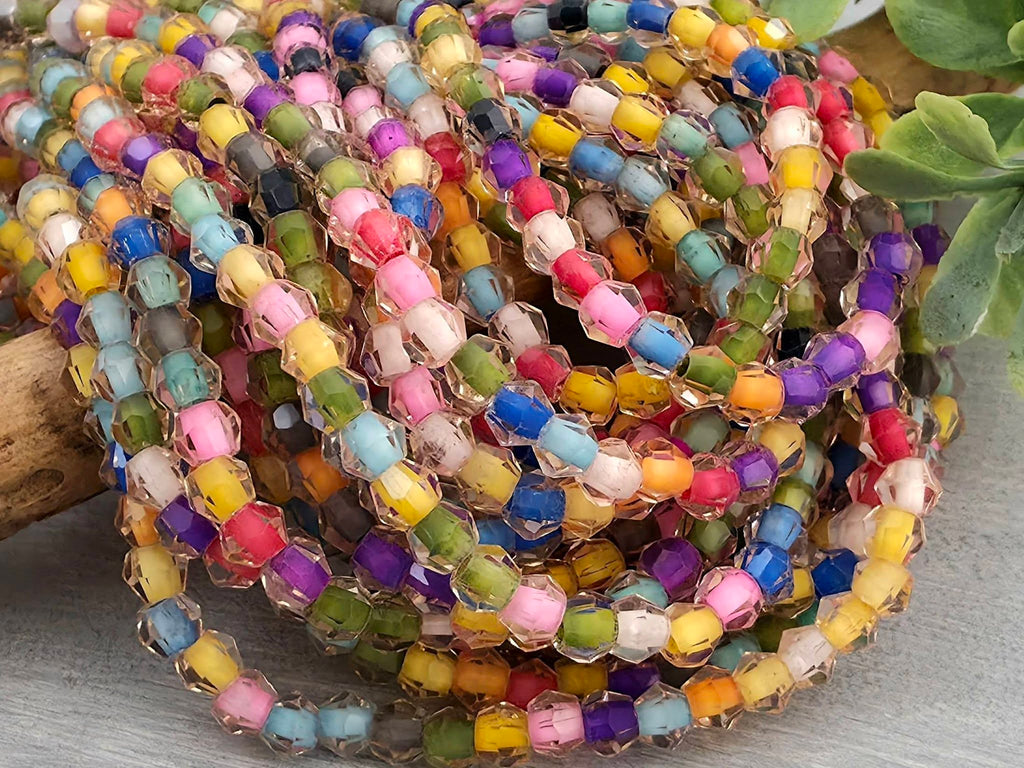 Multicolor Lined Crystal Bicone - 4mm - 10" Strand