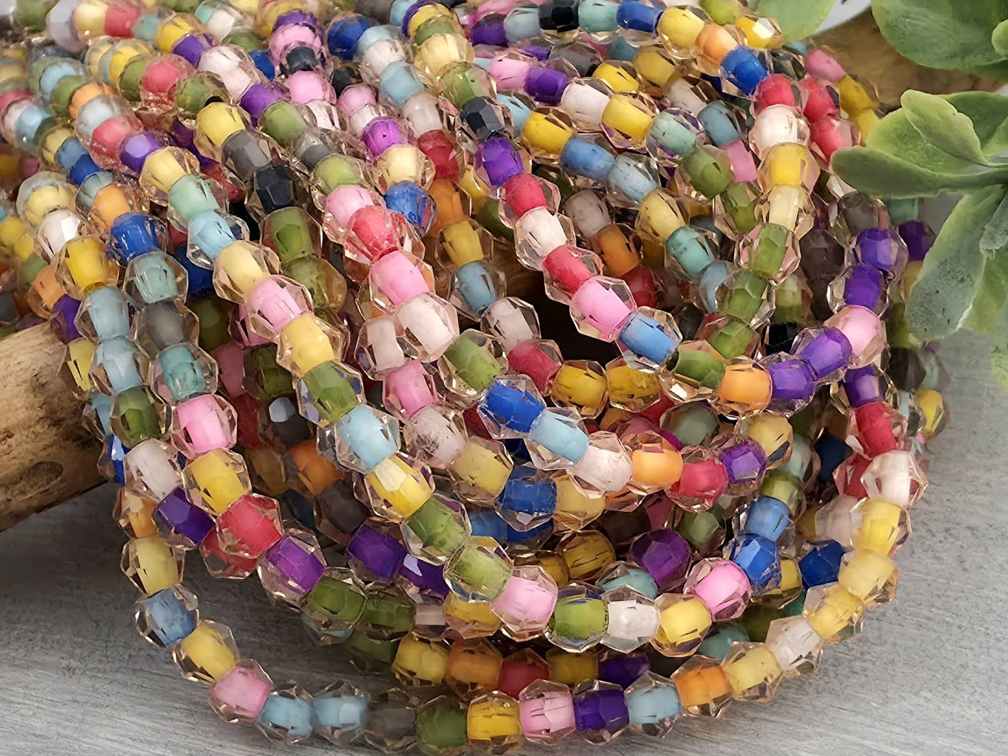 Multicolor Lined Crystal Bicone - 4mm - 10" Strand