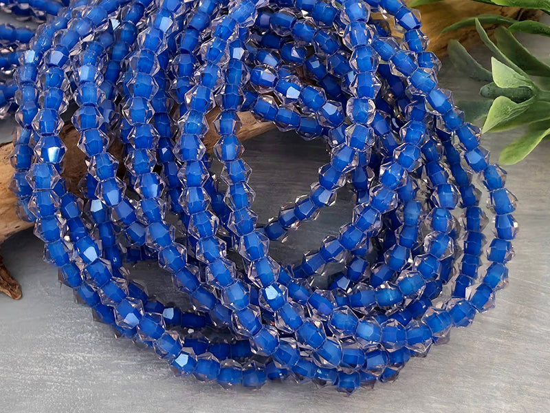 Royal Blue Lined Crystal Bicone - 4mm - 10" Strand