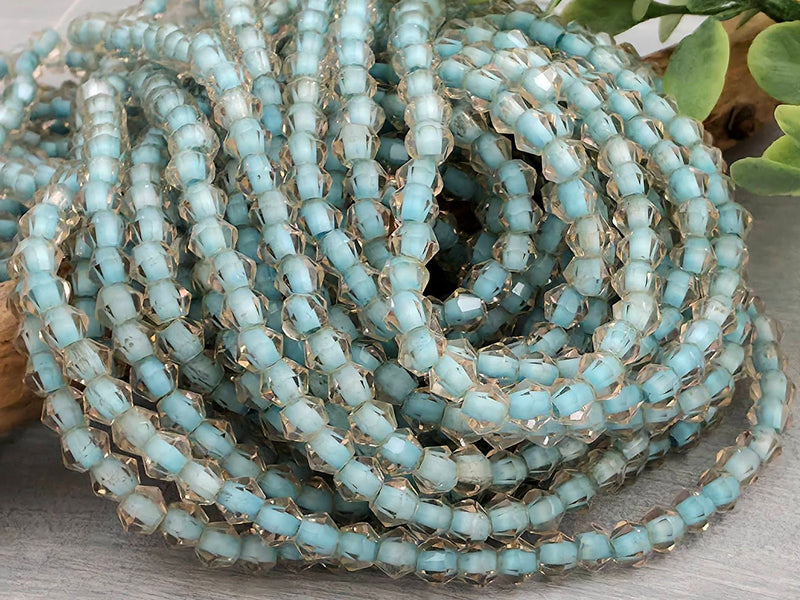 Lake Blue Lined Crystal Bicone - 4mm - 10" Strand