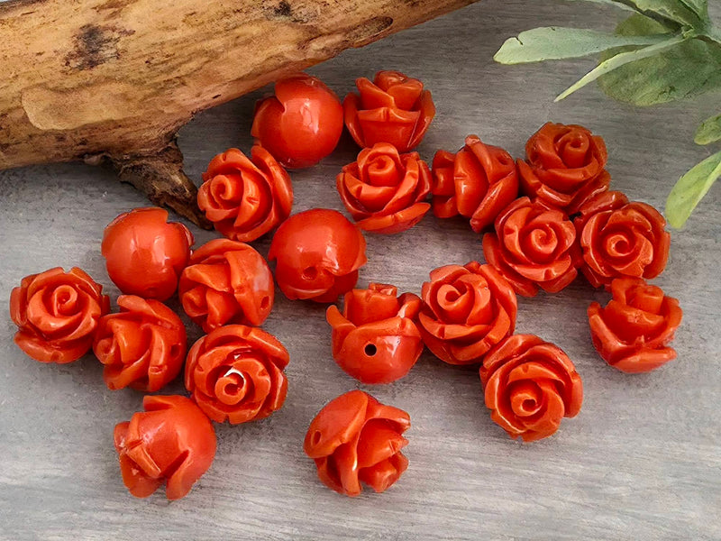 Terracotta Orange - Carved Rose Flower Beads - 8mm - 10pcs