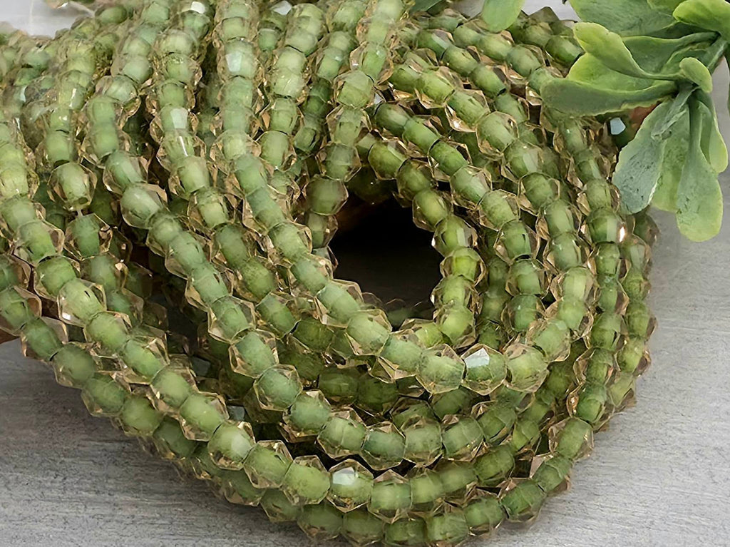 Olive Lined Crystal Bicone - 4mm - 10" Strand