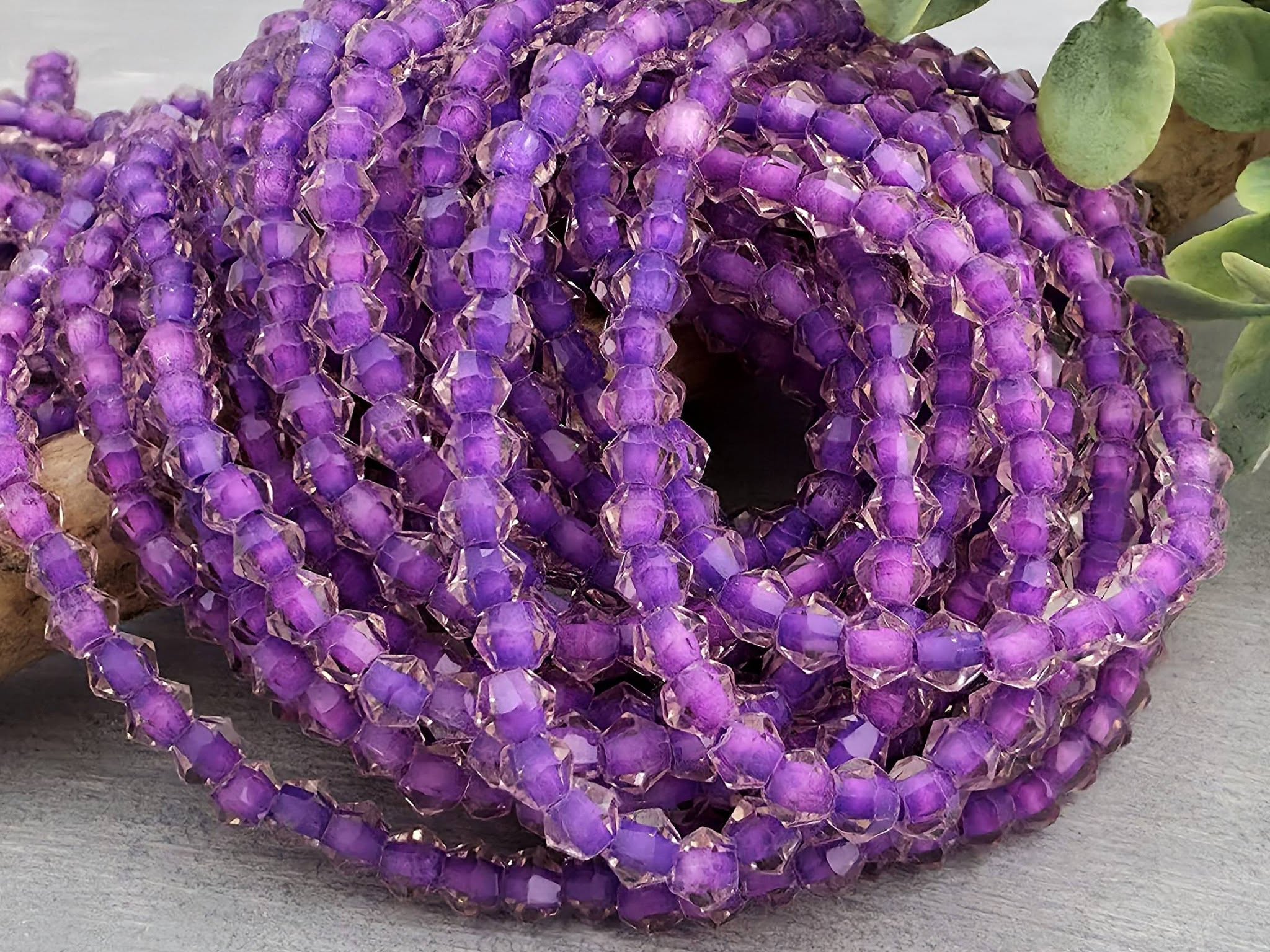 Purple Lilac Lined Crystal Bicone - 4mm - 10" Strand Main image