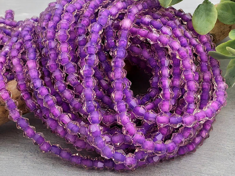 Purple Lilac Lined Crystal Bicone - 4mm - 10" Strand
