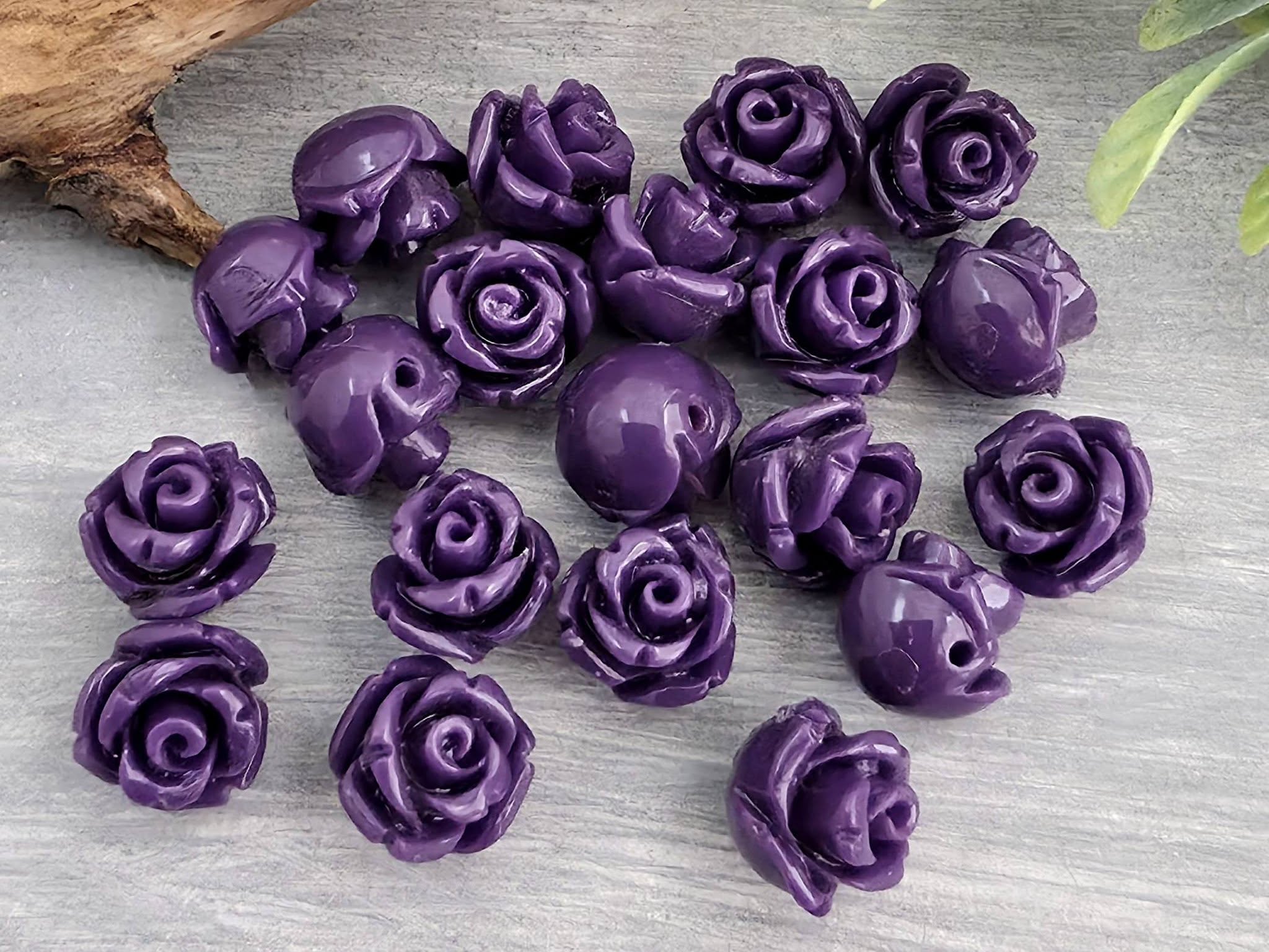 Grape - Carved Rose Flower Beads - 8mm - 10pcs