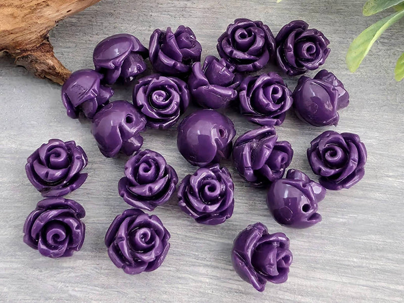 Grape - Carved Rose Flower Beads - 8mm - 10pcs