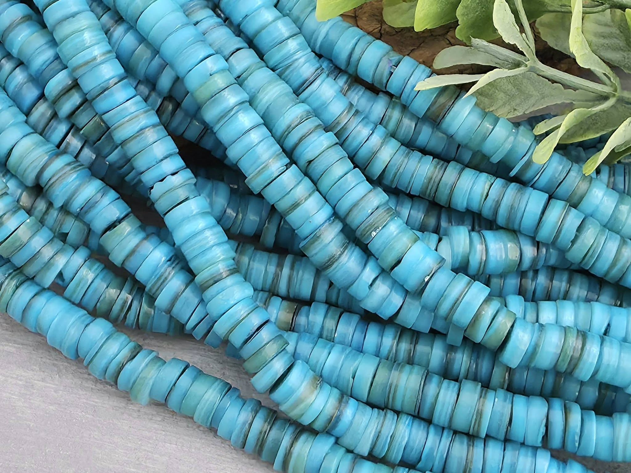 Turquoise Blue - Heishi Shell Disc - 6mm - 10" Strand