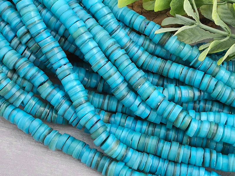 Turquoise Blue - Heishi Shell Disc - 6mm - 10" Strand