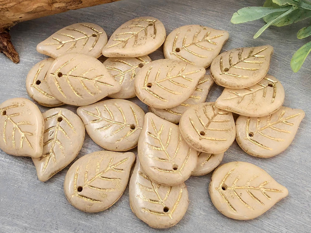 Warm Champage - Czech Apple Leaves - 18x13mm - 6pcs