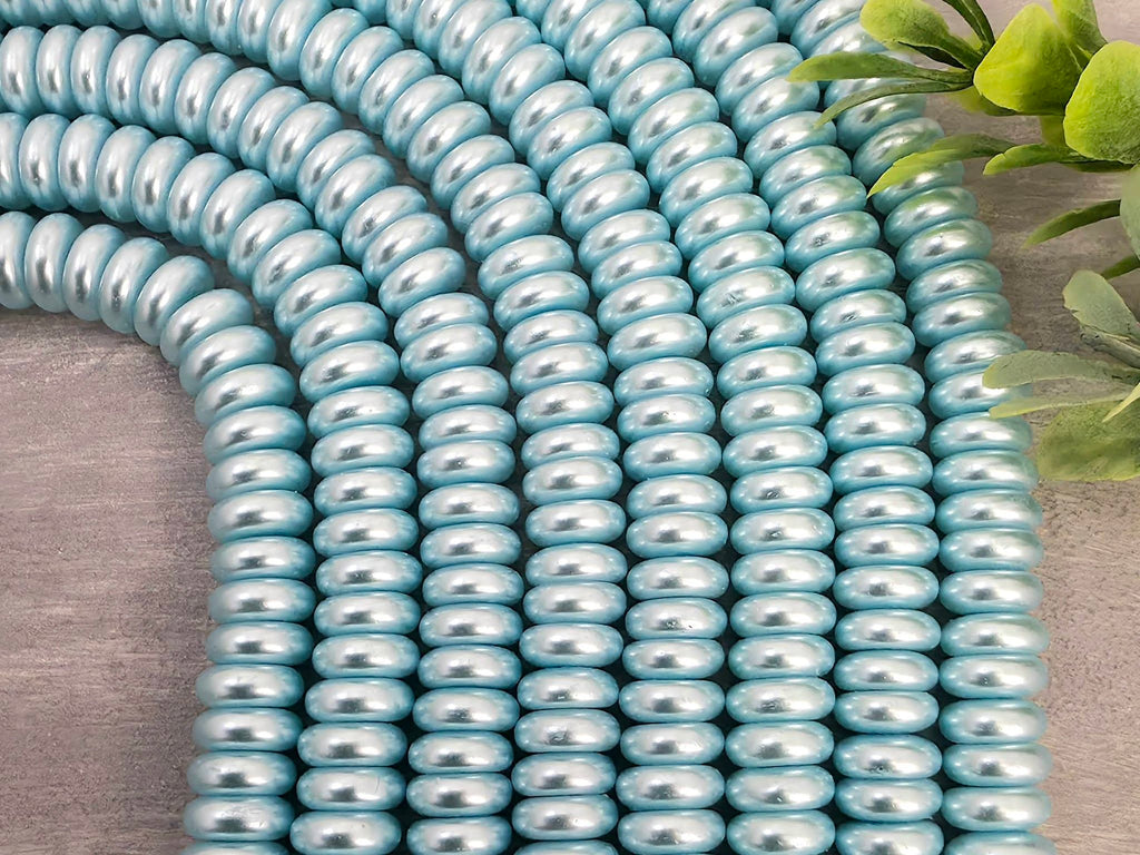 Sky Blue - Glass Pearl Rondelles - 8mm - 7.5" str.