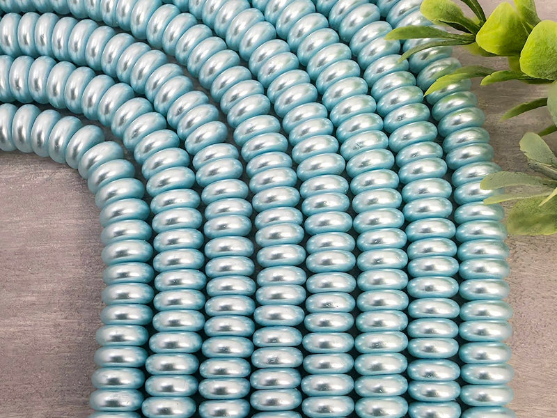 Sky Blue - Glass Pearl Rondelles - 8mm - 7.5" str.