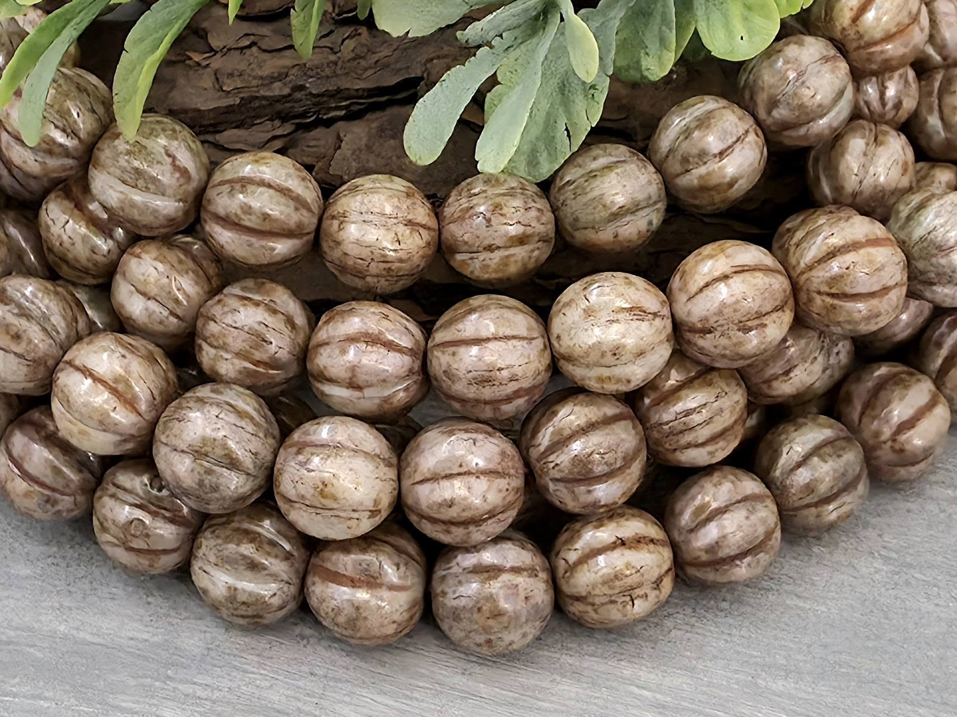 Picasso Sage Luster - Czech Melon Beads - 8mm - 15pcs Main image