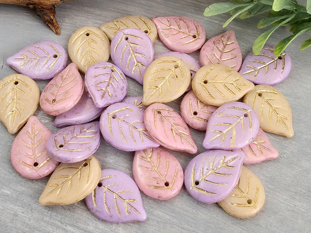 Warm Champage - Czech Apple Leaves - 18x13mm - 6pcs