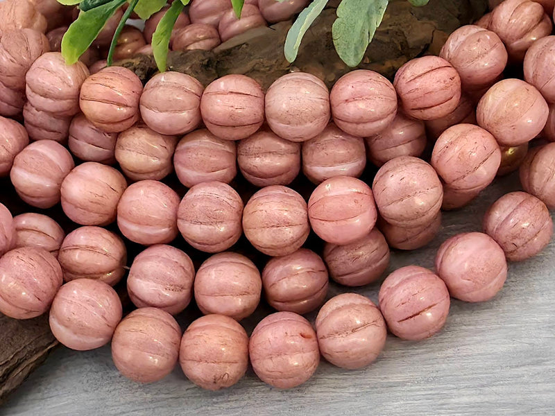 Dusty Rose Luster - Czech Melon Beads - 8mm - 15pcs