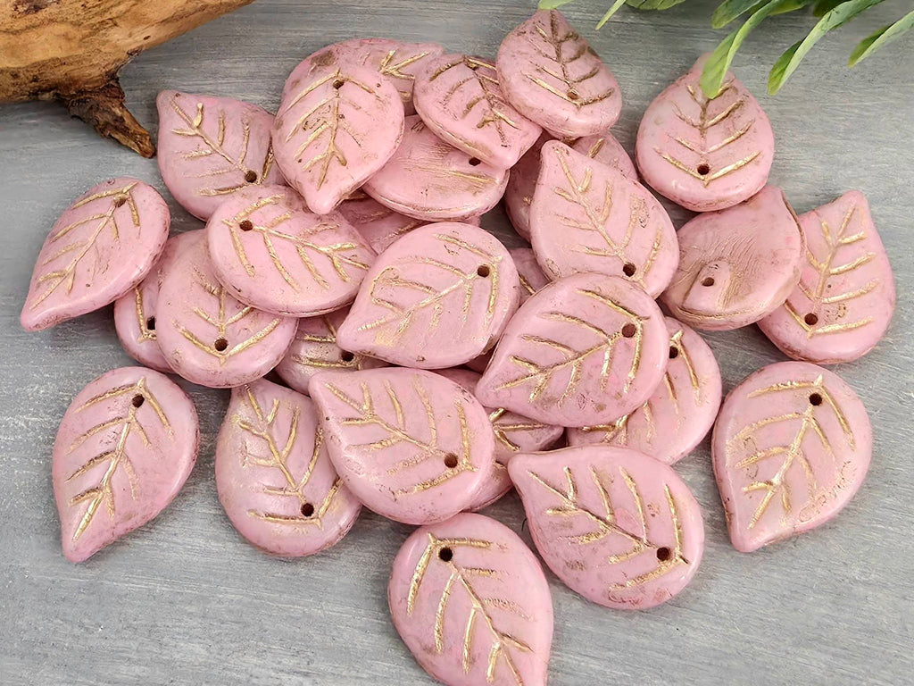 Blush Pink - Czech Apple Leaves - 18x13mm - 6pcs