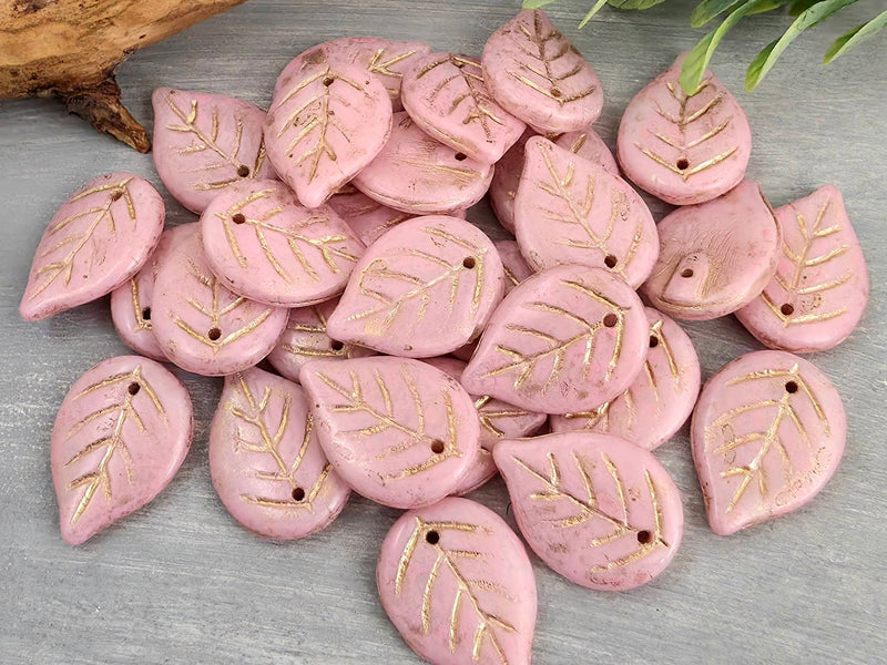 Blush Pink - Czech Apple Leaves - 18x13mm - 6pcs