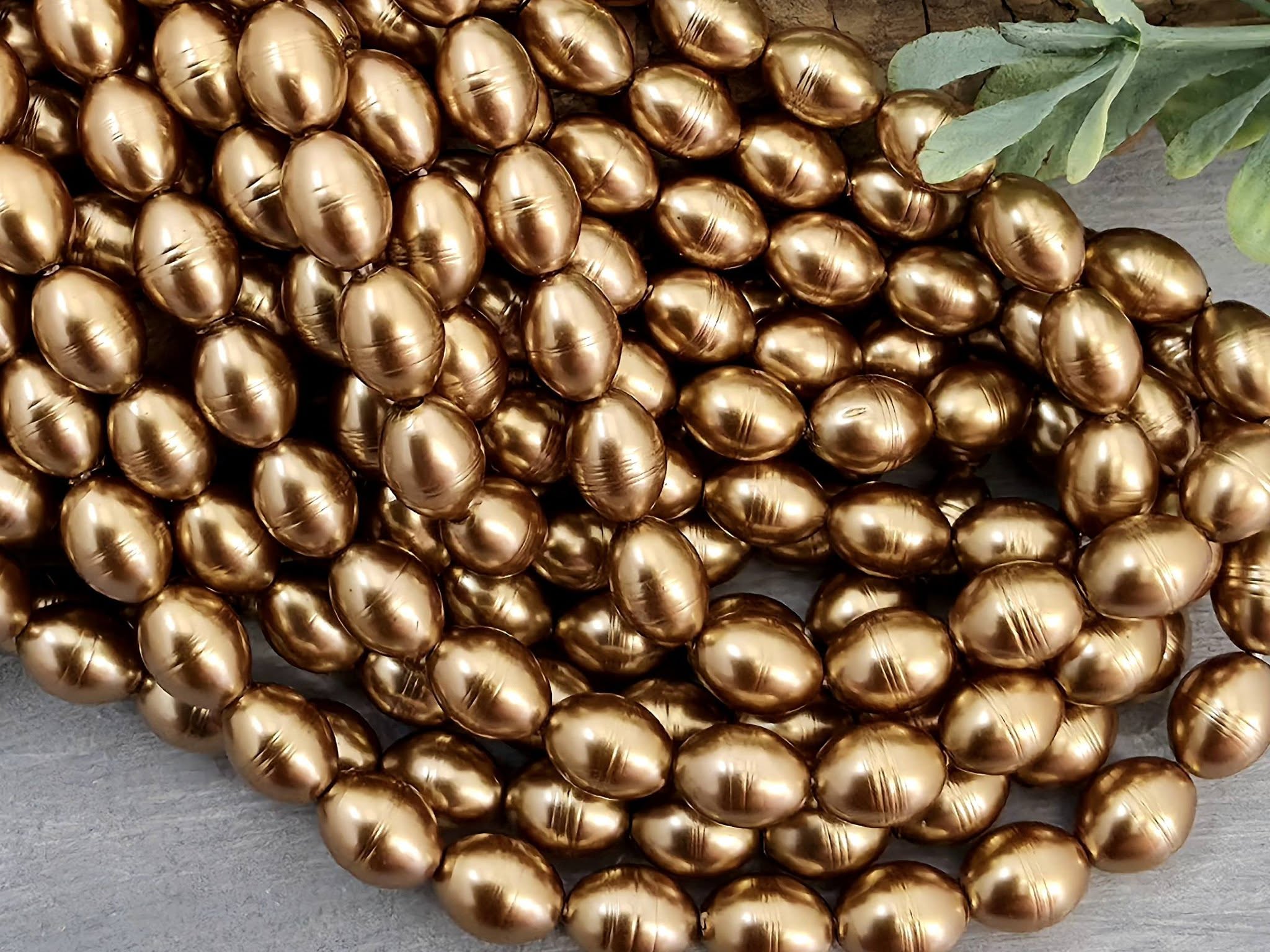 Gold Copper - Oval Baroque Glass Pearl - 8mm - 17" str. Main image